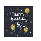 Edition Seidel Premium Square 50th Birthday Card with Envelope Greeting Happy Birthday For Him Her Friend Mum Dad Wife Husband Partner Fifties Gold Elegant (GZQ100-50)